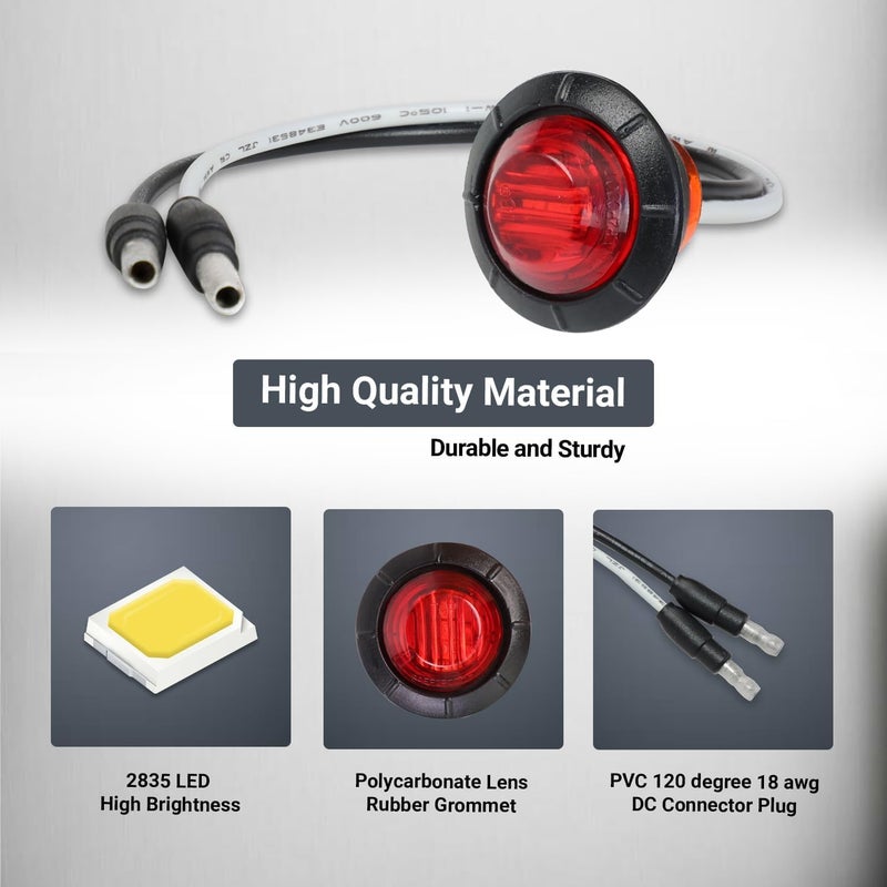 TMH 20 Pcs of 3/4 Inch Side Marker 10 Amber + 10 Red Lights with Connector Plug and 2 Pin Continuous Wire Harness, Plug and Play Hassle-Free Installation for Truck Trailer RV Pickup - Image 5